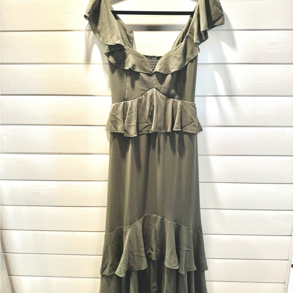 Show Me Your MuMu Sage Green Ruffle Midi Dress